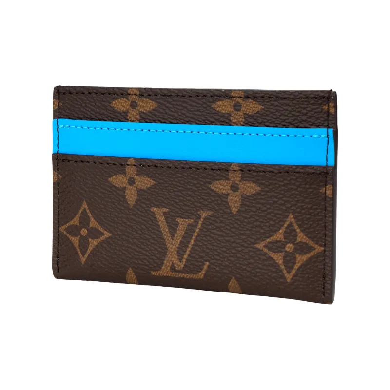 LOUIS VUITTON Leather Card Holder Regular Unisex Blue & Brown-1