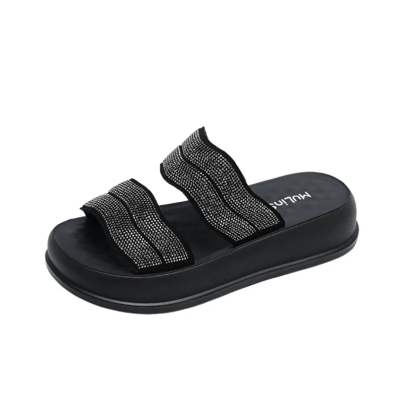 Mulinsen Stitching Rhinestone Abrasion Resistant Slide Slippers Women's-0