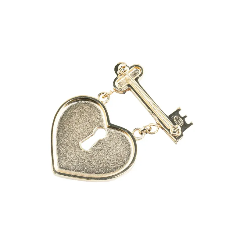 CHANEL 2002 Plated Heart Lock And Key Brooch Pin Costume Brooch-2