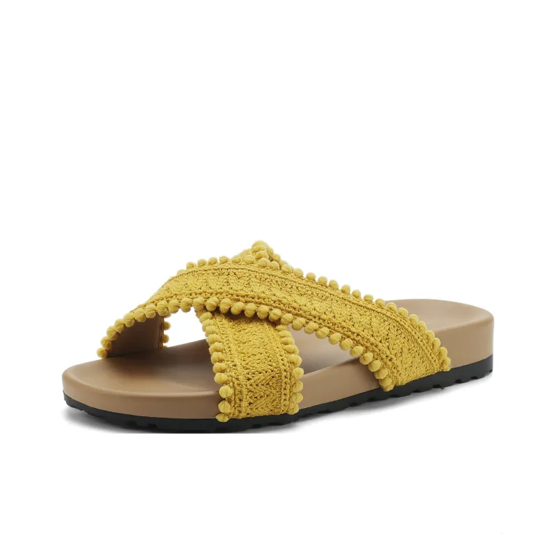 FIVE PLUS Rubber Sole Woven Slip Resistant Abrasion Resistant Slide Slippers Women's-7