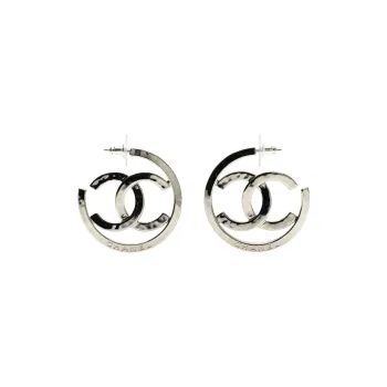 CHANEL 2025 Cc Logo Hoop Push Back Earrings Costume Earrings
