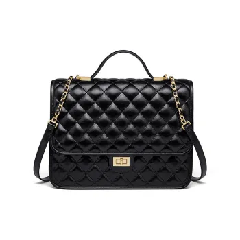CNOLES Cow Split Leather Double-Shoulder One Shoulder Handbag Women's Black