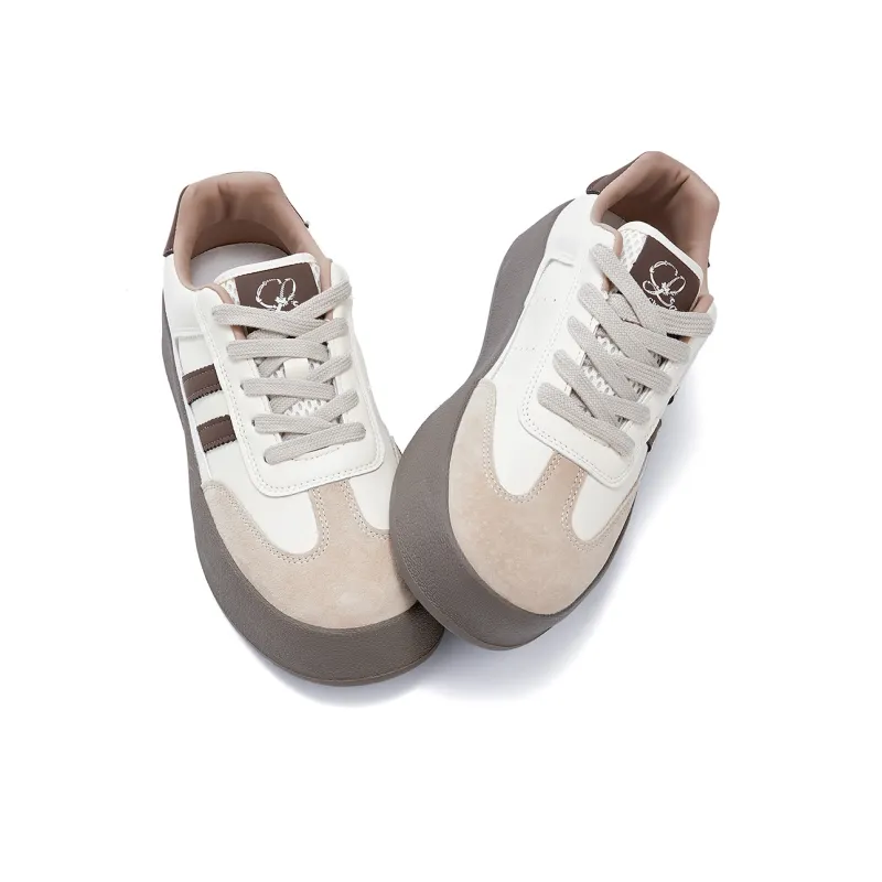 La Chapelle Slip Resistant Cushioning Wear Resistant Height Increasing Low Top Skateboard Shoes Women's Brown-2