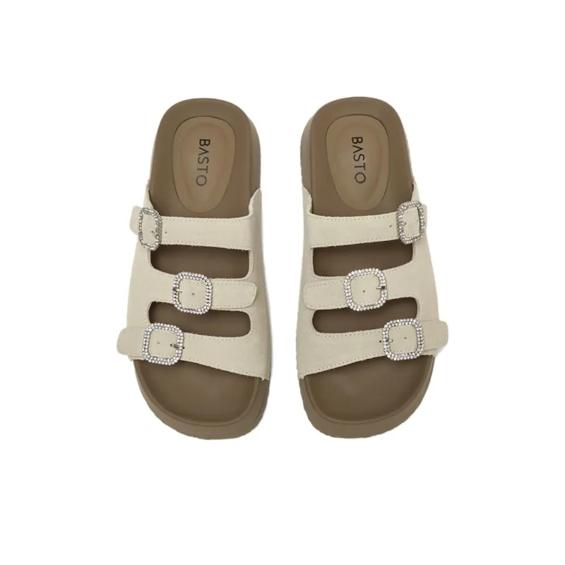 BASTO PU Polyurethane Rubber Sole Cut Out Quiet Slide Slippers Women's-6