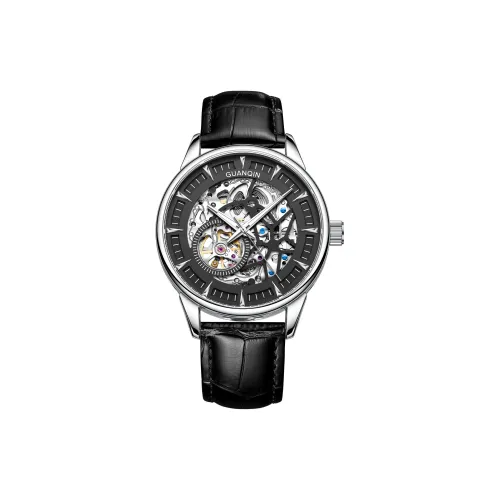 GUANQIN Automatic Mechanical Movement Genuine Leather Strap Watch Men's Watches Black Dial