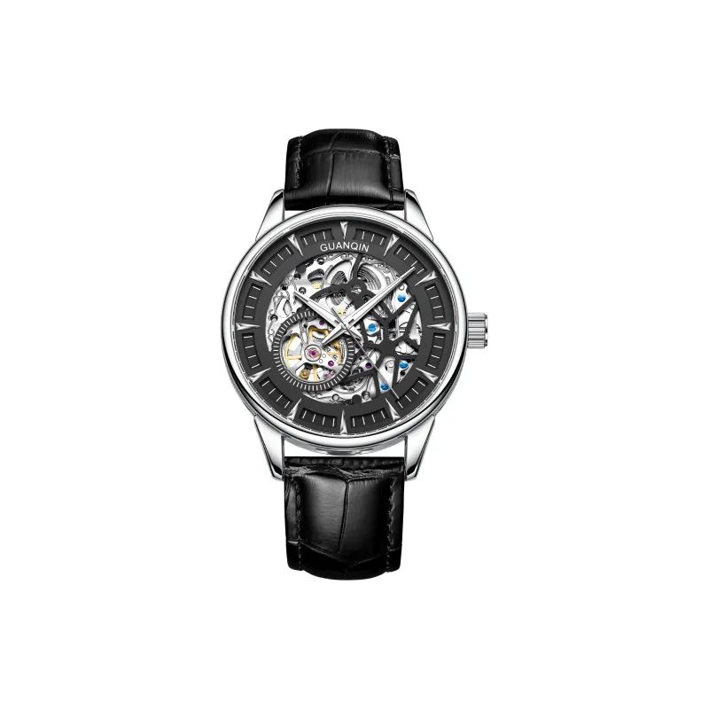 GUANQIN Automatic Mechanical Movement Genuine Leather Strap Watch Men's Watches Black Dial-0