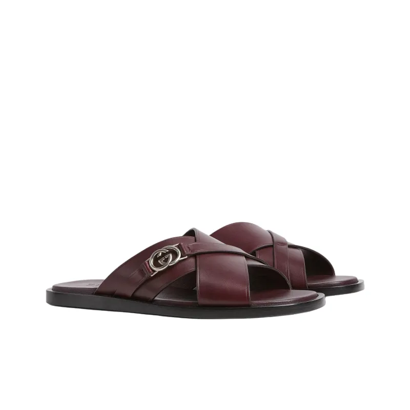 GUCCI Slip Resistant Slide Slippers Men's Red Brown-1