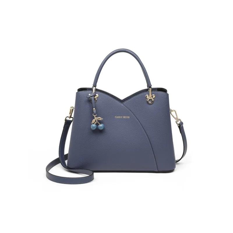 CNNCOO Cow Leather Handbag Women's Blue-5