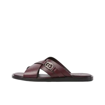 GUCCI Slip Resistant Slide Slippers Men's Red Brown