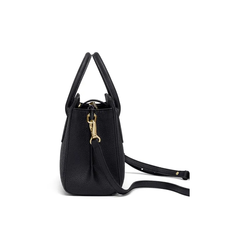 CNOLES Cow Split Leather Kelly Bag, Crossbody Bag, One Shoulder Handbag Medium Size Women's Black-2