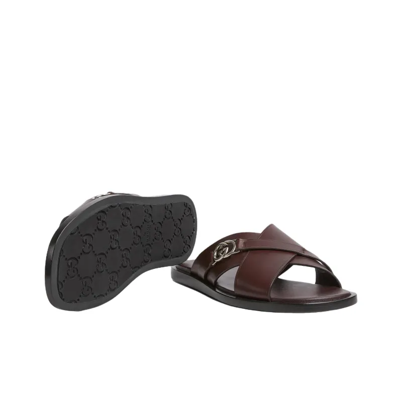 GUCCI Slip Resistant Slide Slippers Men's Red Brown-4