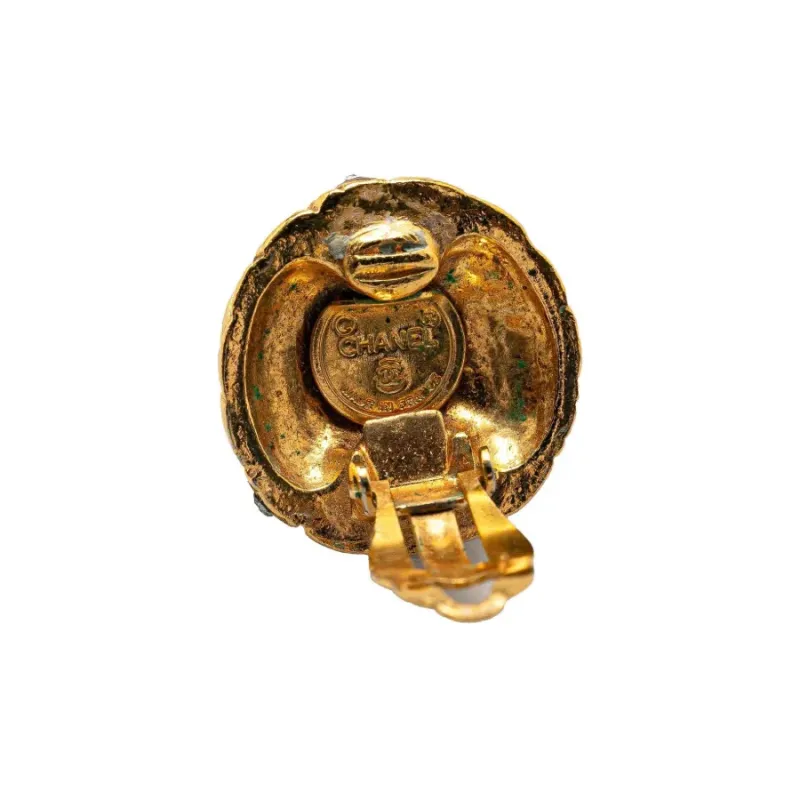 CHANEL 1980 1990 Plated Rhinestones Clip On Costume Earrings-2