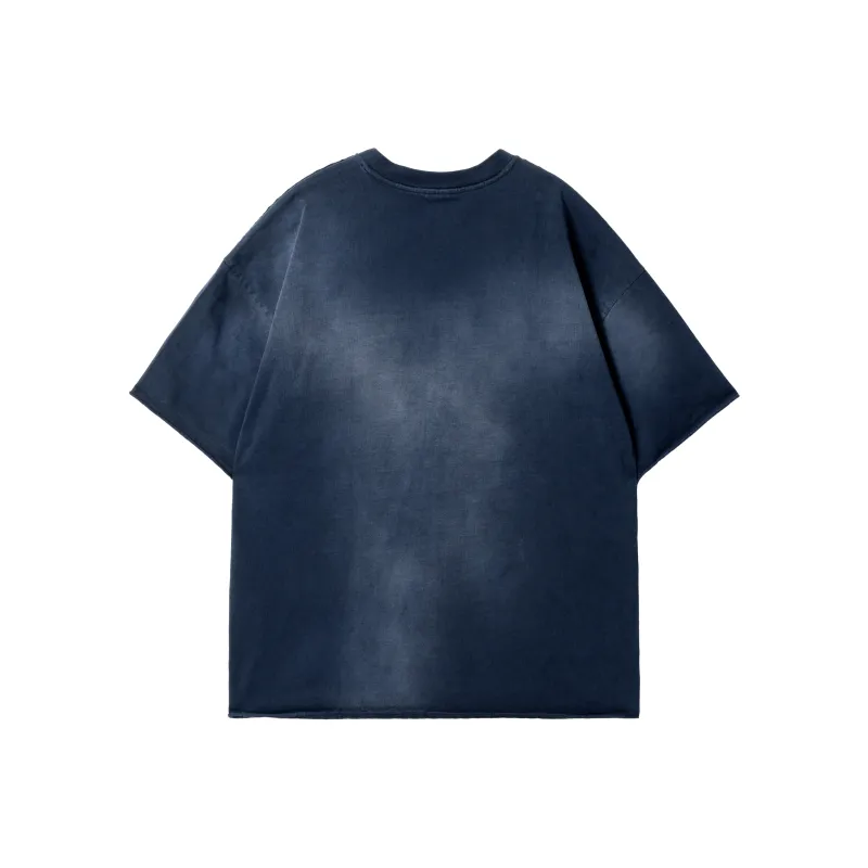 JHYQ T Shirts Unisex Spray Dye Navy Blue-5