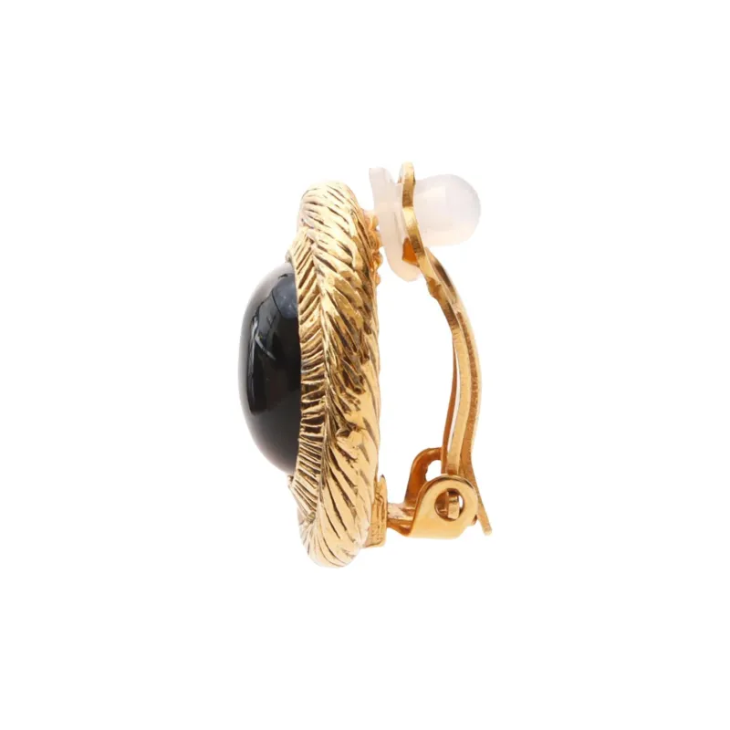 CHANEL Glass, Gold Plated Clip On Earrings Unisex Gold-2
