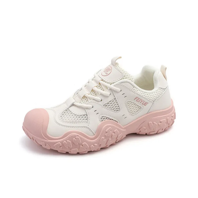 Feiyue Abrasion Resistant, Breathable, Lightweight Low Top Chunky Sneakers Women's Beige Pink-1