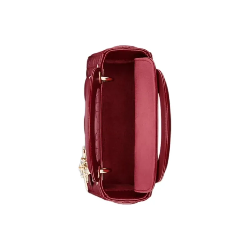DIOR Lady Dior Lambskin Handbag Mini Women's Cherry Red-2
