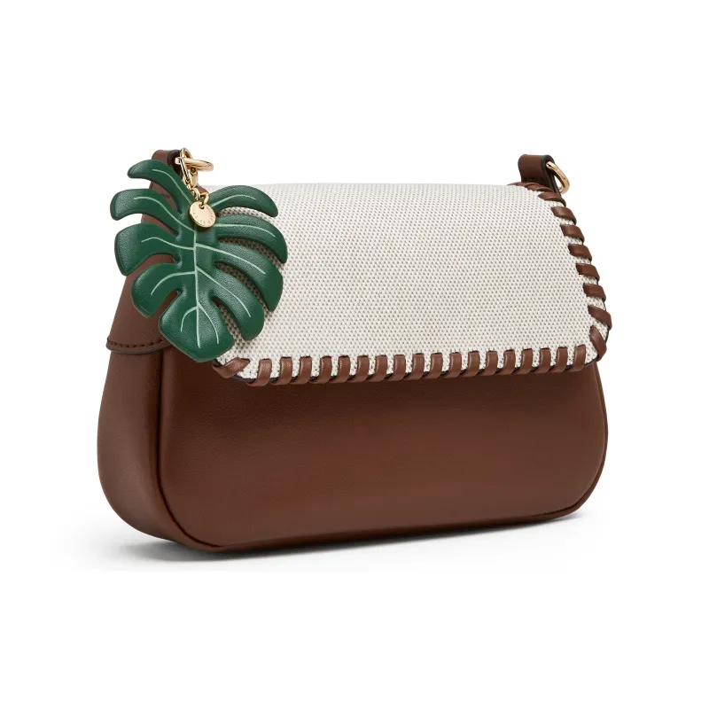 CHARLES&KEITH Canvas With Fabric Crossbody Bag, Underarm Shoulder Bag Trumpets Women's Taupe Canvas & Beige-1