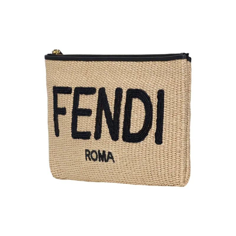 FENDI Fabric Clutch Medium Size Women's Beige/Black-1