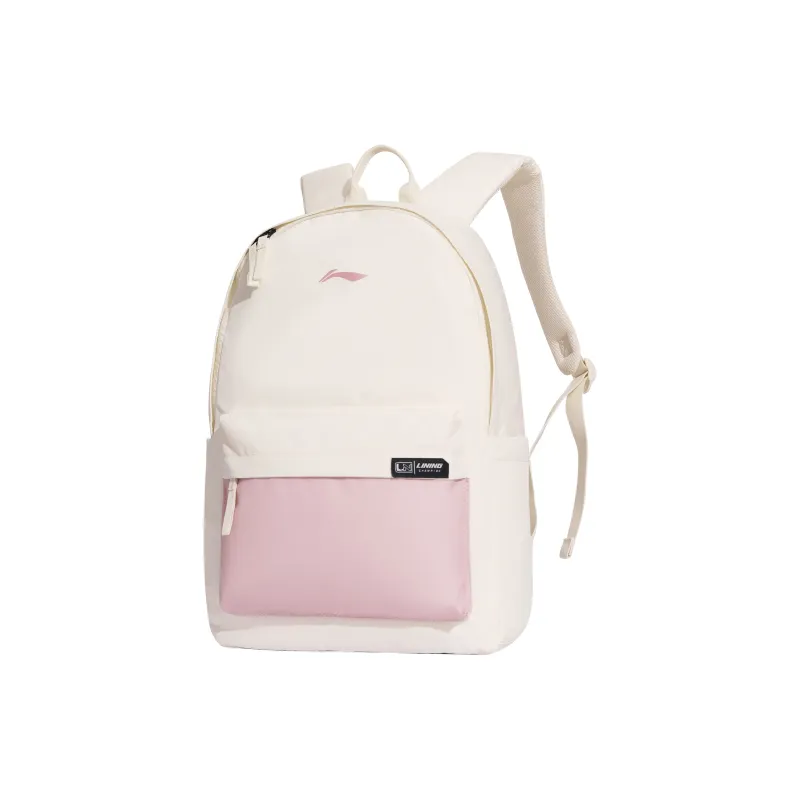 LiNing Polyester Backpack Unisex White & Pink-1