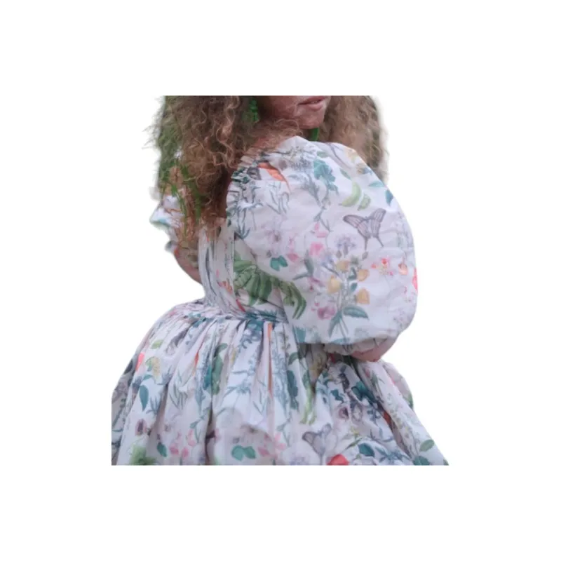 Selkie Collection SS25 Short Sleeved Dress Women's Apricot With Gathered Heroes Print-4