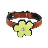 [Bamboo Green]Pixel Floral+Cocoa Brown Collar