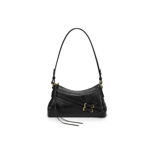 Simedin Cow Leather With Synthetic Leather Underarm Shoulder Bag Women's Deep Black