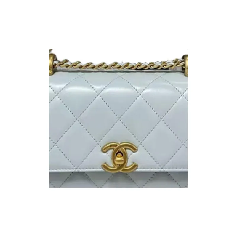 CHANEL Logo Shoulder Bag Women's Gray Blue-2
