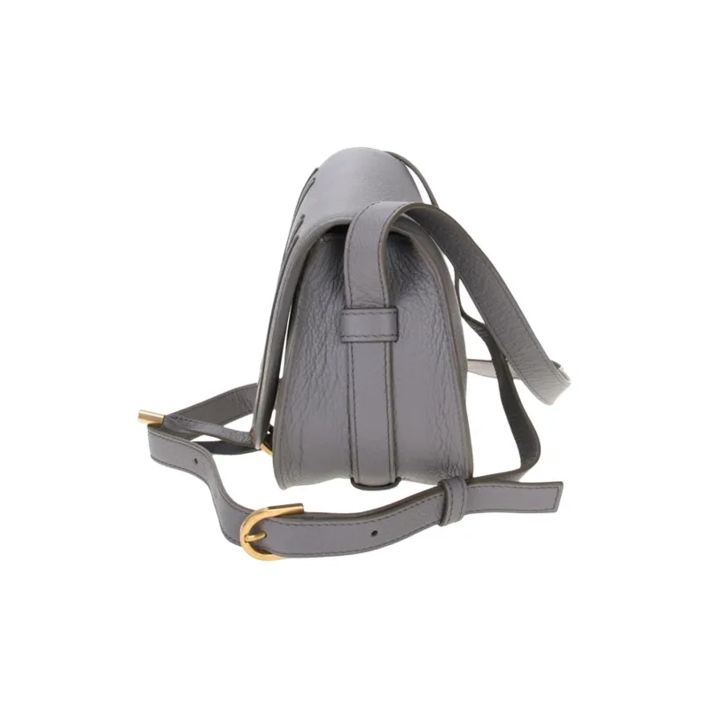 Chloe Marcie Grained Calfskin Saddle Bag Crossbody Shoulder Bag Women's Gray-1