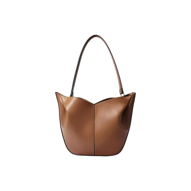 ZARA PU Tote Bag, Shopping Bag, Shoulder Bag Tubas Women's Dark Brown Yellow-1