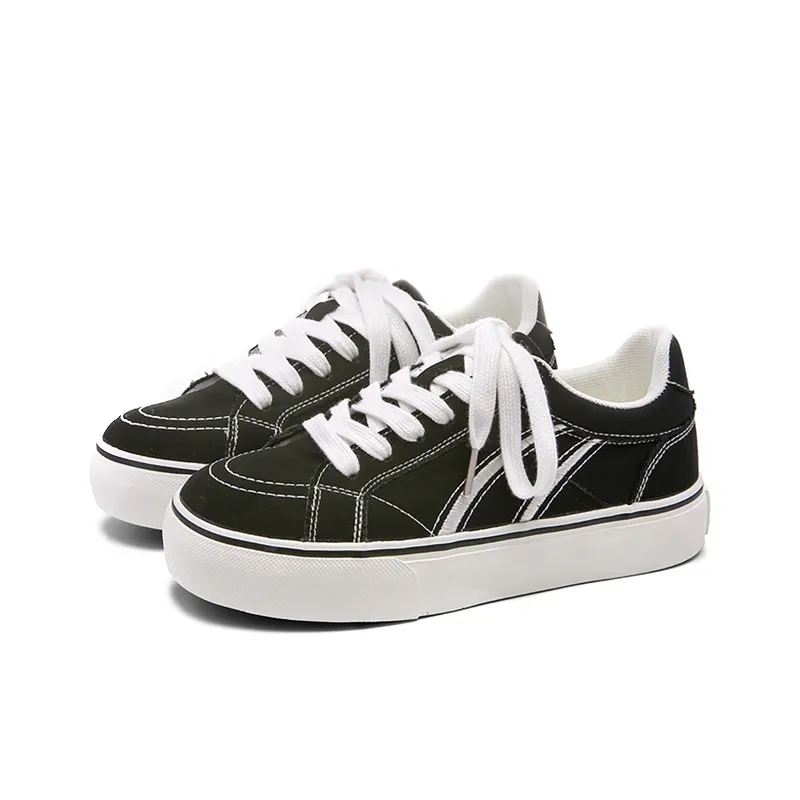 Ordifen Low Top Skateboard Shoes Women's Black With White Stitching-1