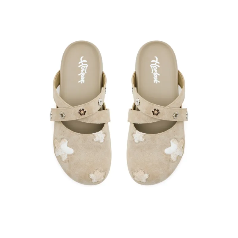 HERLOOK Closed Toe Slippers Women's Floral Embroidery Lace Up Platform Slip on-9