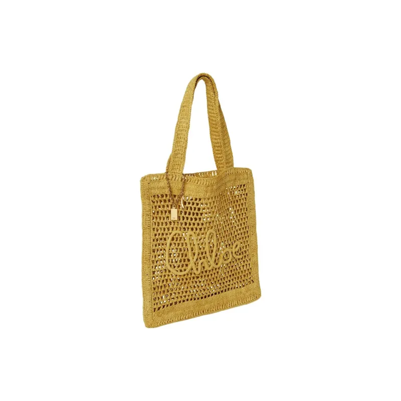 Chloe Raffia Tote Bag, Shopping Bag, Handbag Regular Unisex Lemon Grass-1
