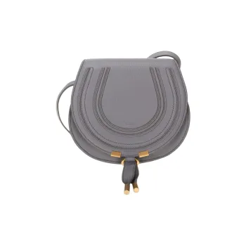 Chloe Marcie Grained Calfskin Saddle Bag Crossbody Shoulder Bag Women's Gray