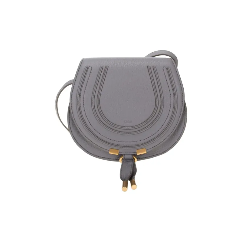 Chloe Marcie Grained Calfskin Saddle Bag Crossbody Shoulder Bag Women's Gray-0