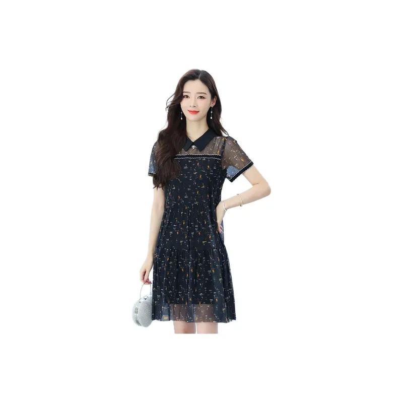 Flowers In Water Short Sleeved Dress Women's-0