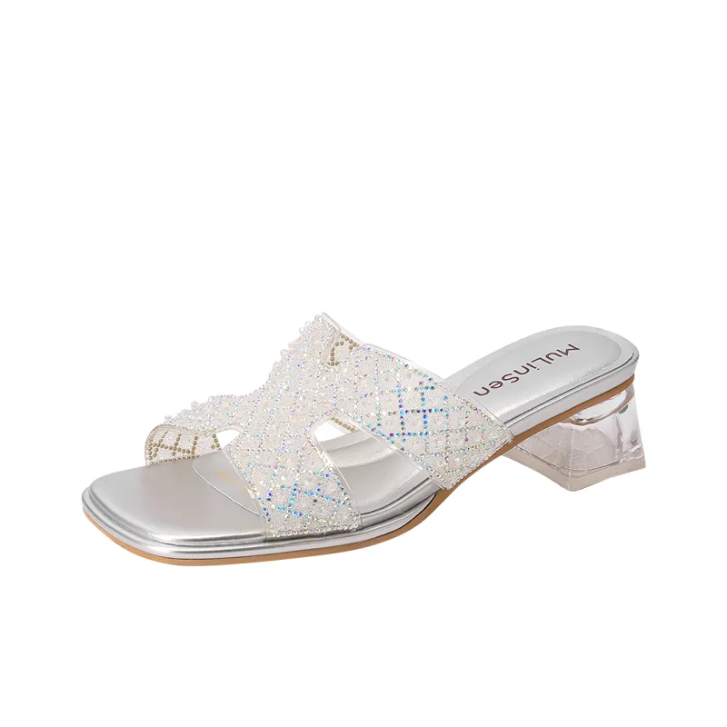 Mulinsen Stitching Rhinestone Abrasion Resistant Slide Slippers Women's-0