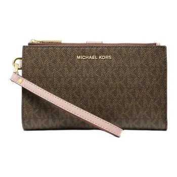 MICHAEL KORS Adele Coated Canvas Wallet Women's Brown & Pink