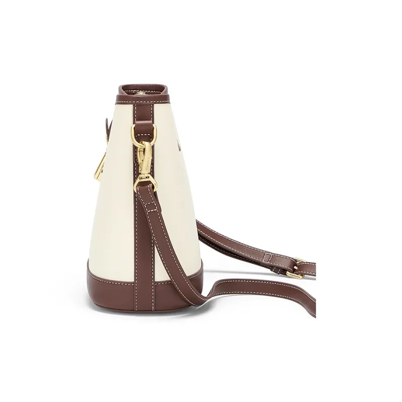 CNOLES Cow Leather Shoulder Bag, Crossbody Bag Women's Italian Milk Coffee-2