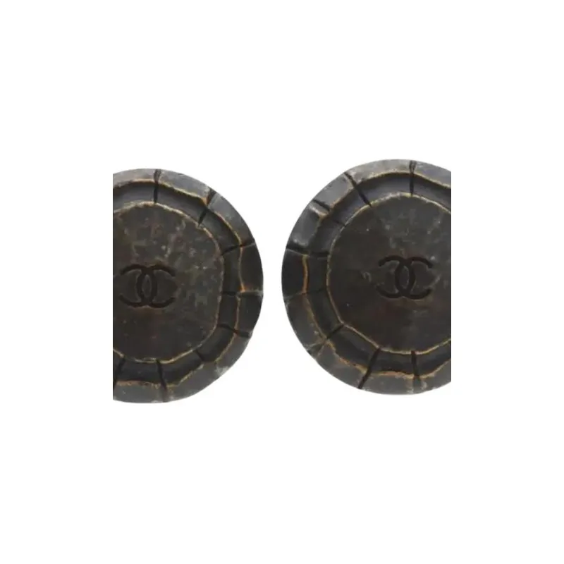 CHANEL Gold Plated Stud Earrings Women's Black-2