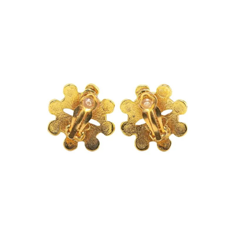 CHANEL 2004 Plated Cc Flower Clip On Earrings Costume Earrings-1
