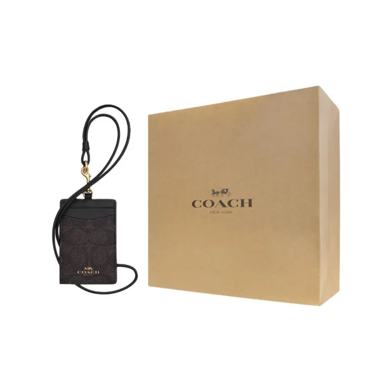 COACH Coated Canvas Card Holder Mini Women's Dark Brown & Black-6