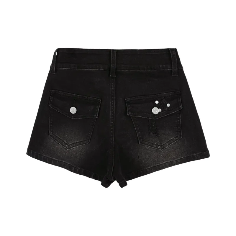 Wen Shan Denim Shorts Women's Black Gray-1