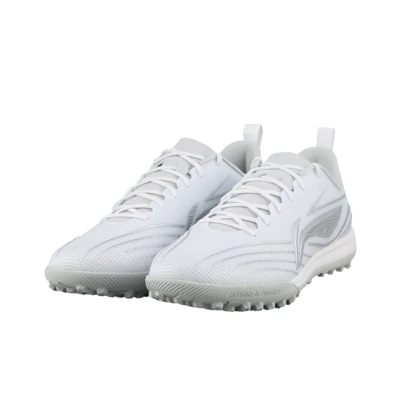 LiNing TF Rubber Broken Studs Artificial Ground Anti Slip Wear Resistant Soccer Shoes Men's White Silver-2