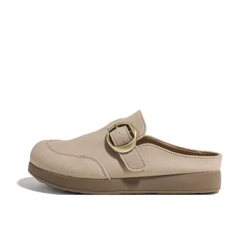 HUANQIU Leather Patchwork Abrasion Resistant Slip Resistant Closed Toe Slippers Women's Beige