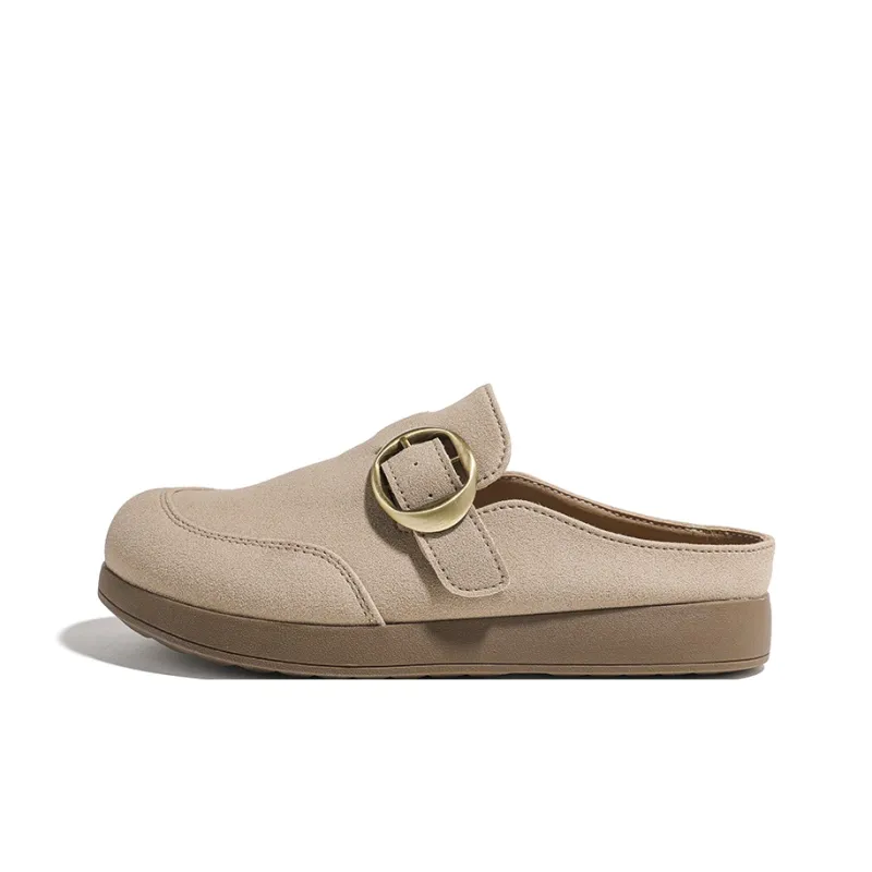 HUANQIU Leather Patchwork Abrasion Resistant Slip Resistant Closed Toe Slippers Women's Beige-0