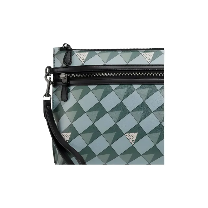 COACH Pouch Leather Clutch Tubas Men's Green Multicolor-3