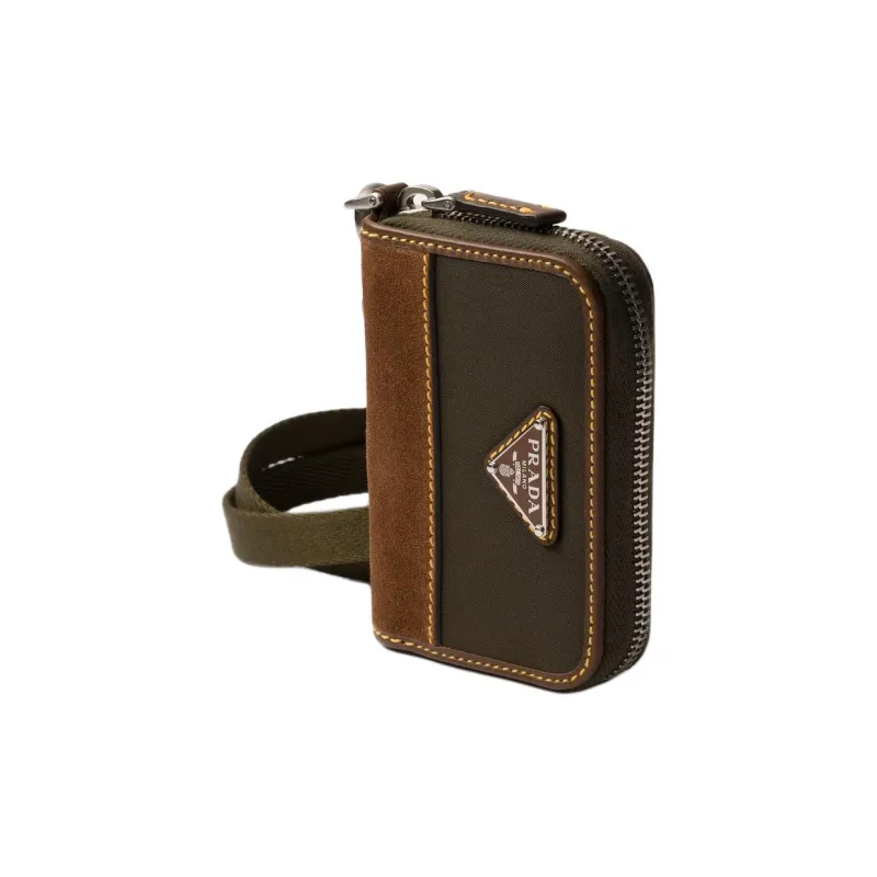 PRADA Recycled Nylon Coin Purse Men's Musk Green Paired With Cocoa Color-3