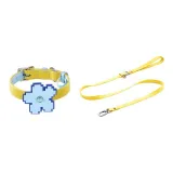 [Sky Blue]Pixel Floral+Amber Yellow Necklace+Amber Yellow Leash