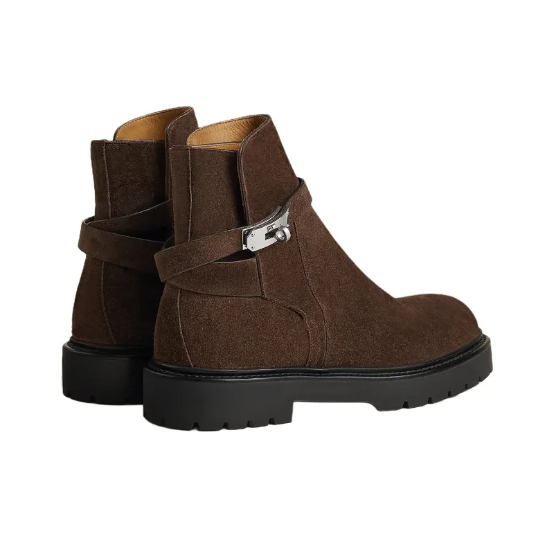 HERMES Jeff Ankle Boots 3.5cm Men's Brown-3
