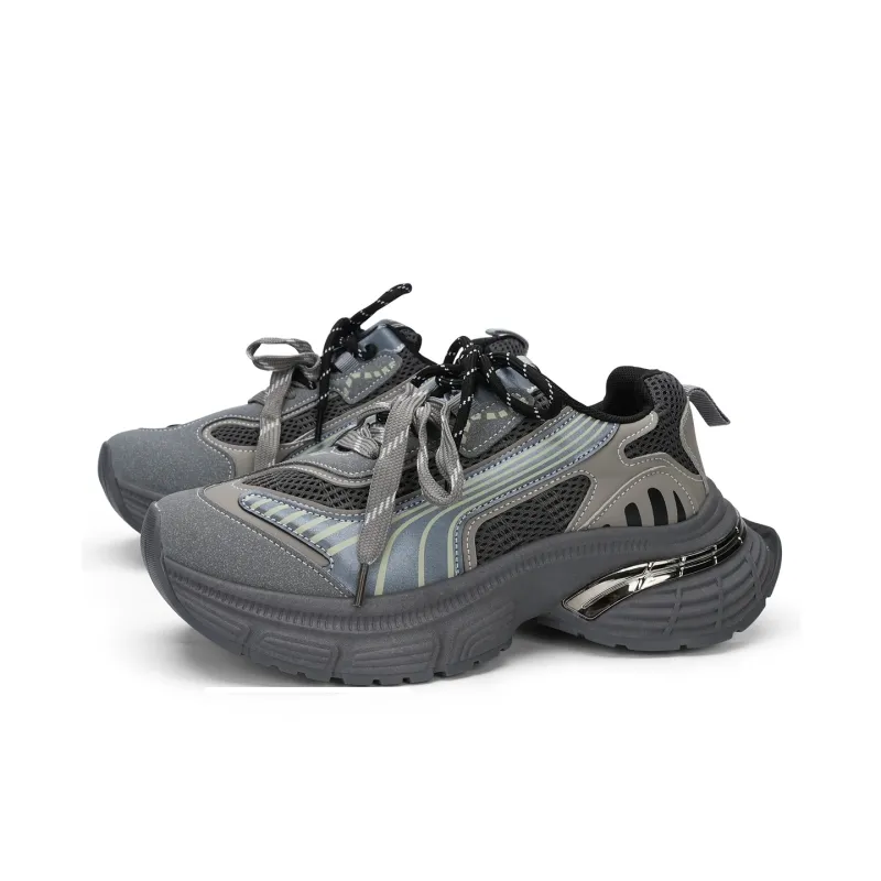 La Chapelle Anti Slip Wear Resistant Low Top Chunky Sneakers Women's Gray-4